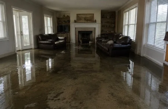 Flooded living room before water damage restoration in Northern Kentucky