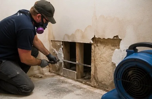 Licensed water damage restoration technician working in Northern Kentucky home